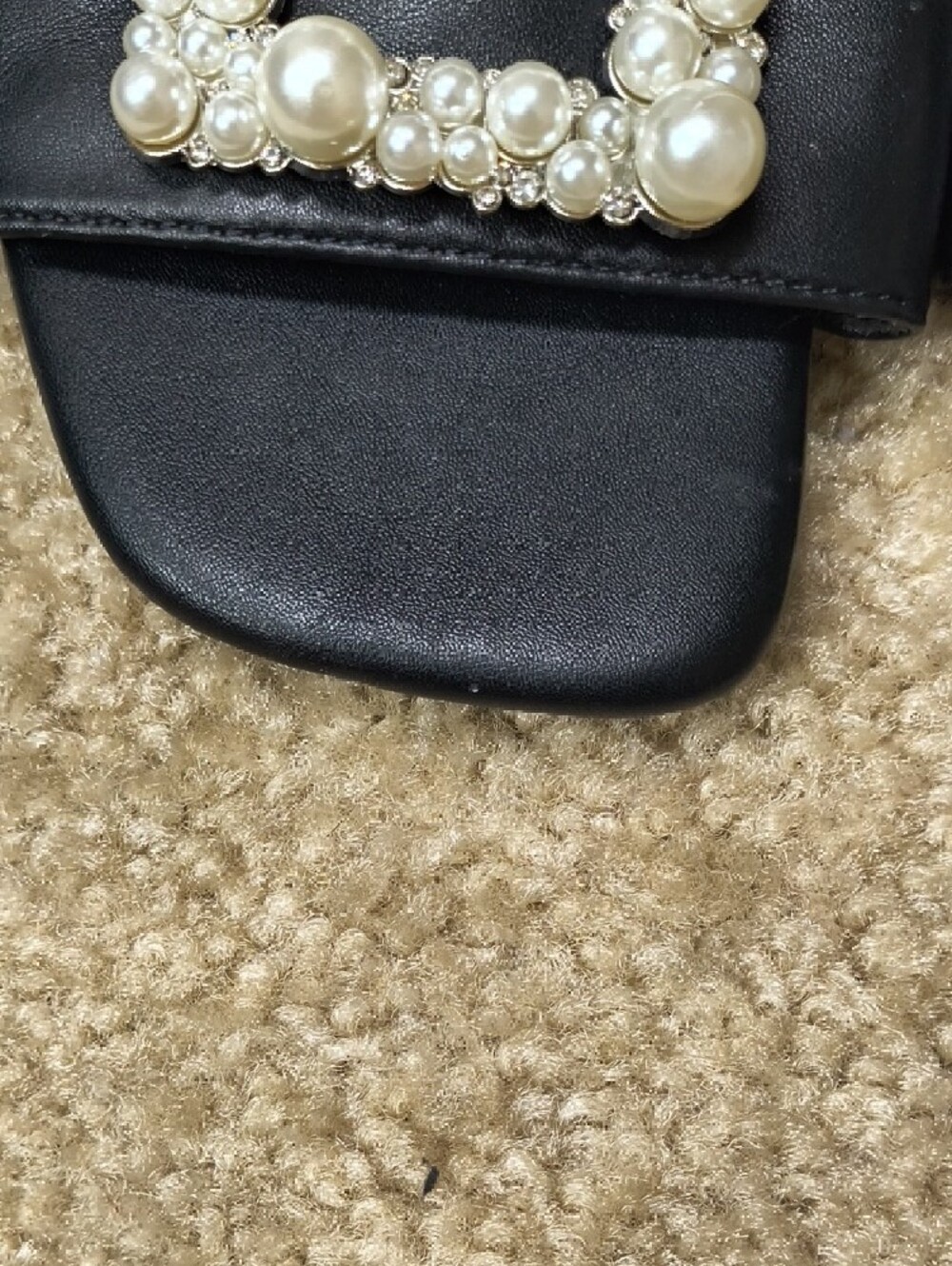 MODA Black Pearl-Embellished Slide Sandals Size 7 - Picture 8 of 8
